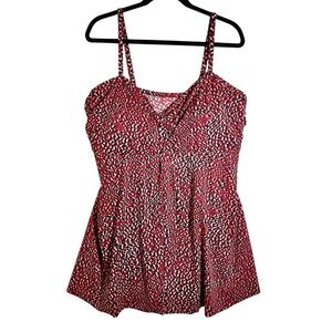 NEW Penbrooke Plus Sz 22W Swimsuit Split Dress One Piece Red Black Tummy Control